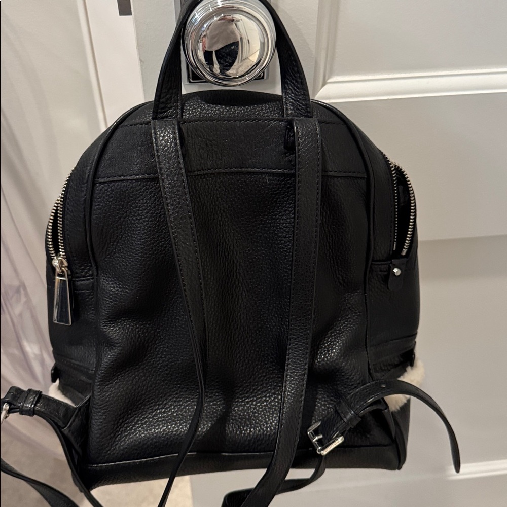 Michael Kors Rhea Black Leather and Cream Shearling Backpack - Picture 6 of 7